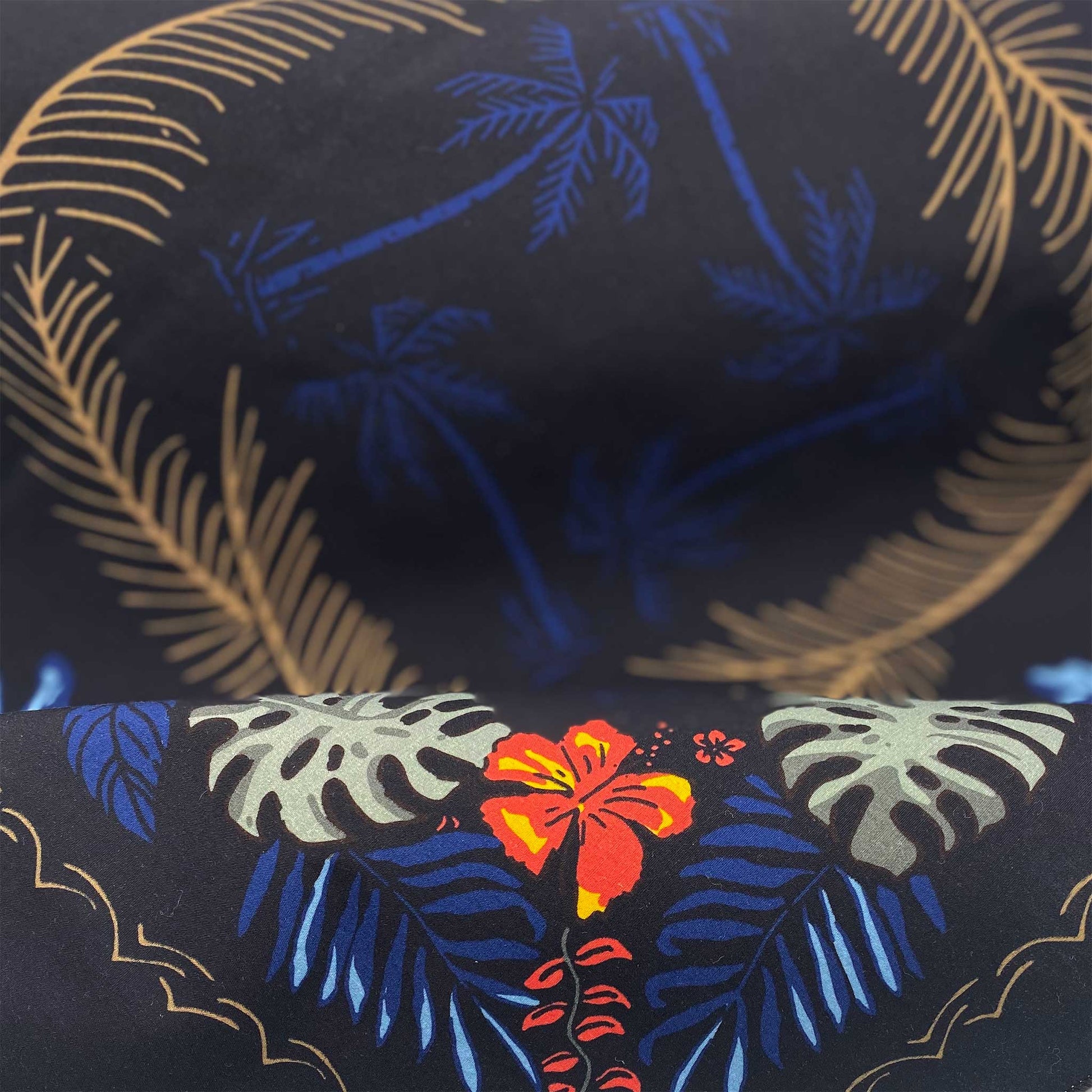 The BALI HIGH Hawaiian bandana. You navigate by the moon. You steer your ship by the stars. This dark and stormy bandana will fill your sails with a mighty wind. Details: Size: 22" x 22" Material: 100% cotton, water-based inks. Cotton milled in South Carolina, printed in New York. Made in the USA 🇺🇸 
